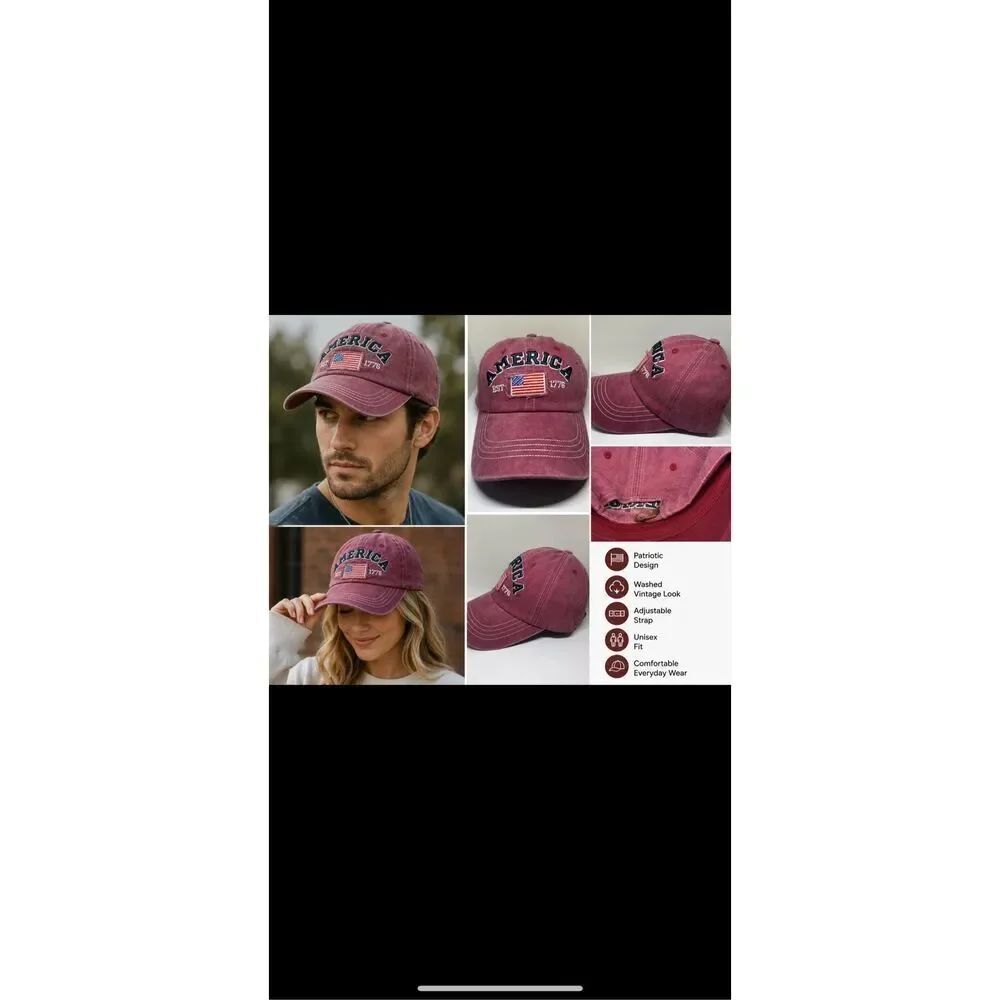 America EST 1776 Distressed Adjustable Baseball Cap USA Flag Patch Patriotic Hat